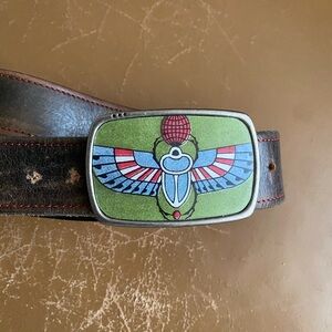 Men's handmade Green and vintage silver Belt with Scarab Design. Buckle only
